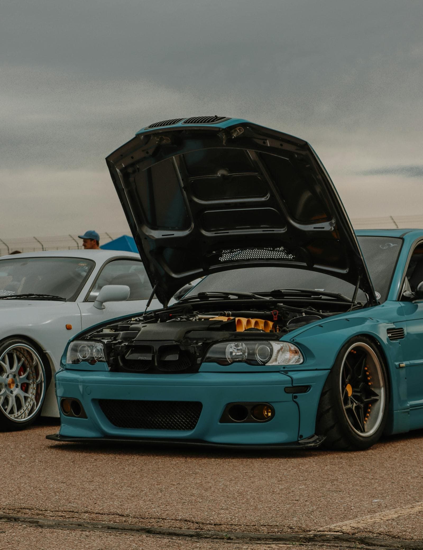 BMW performance car with the hood open